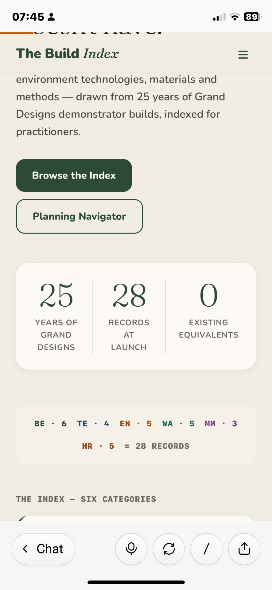 The Build Index — records & categories
