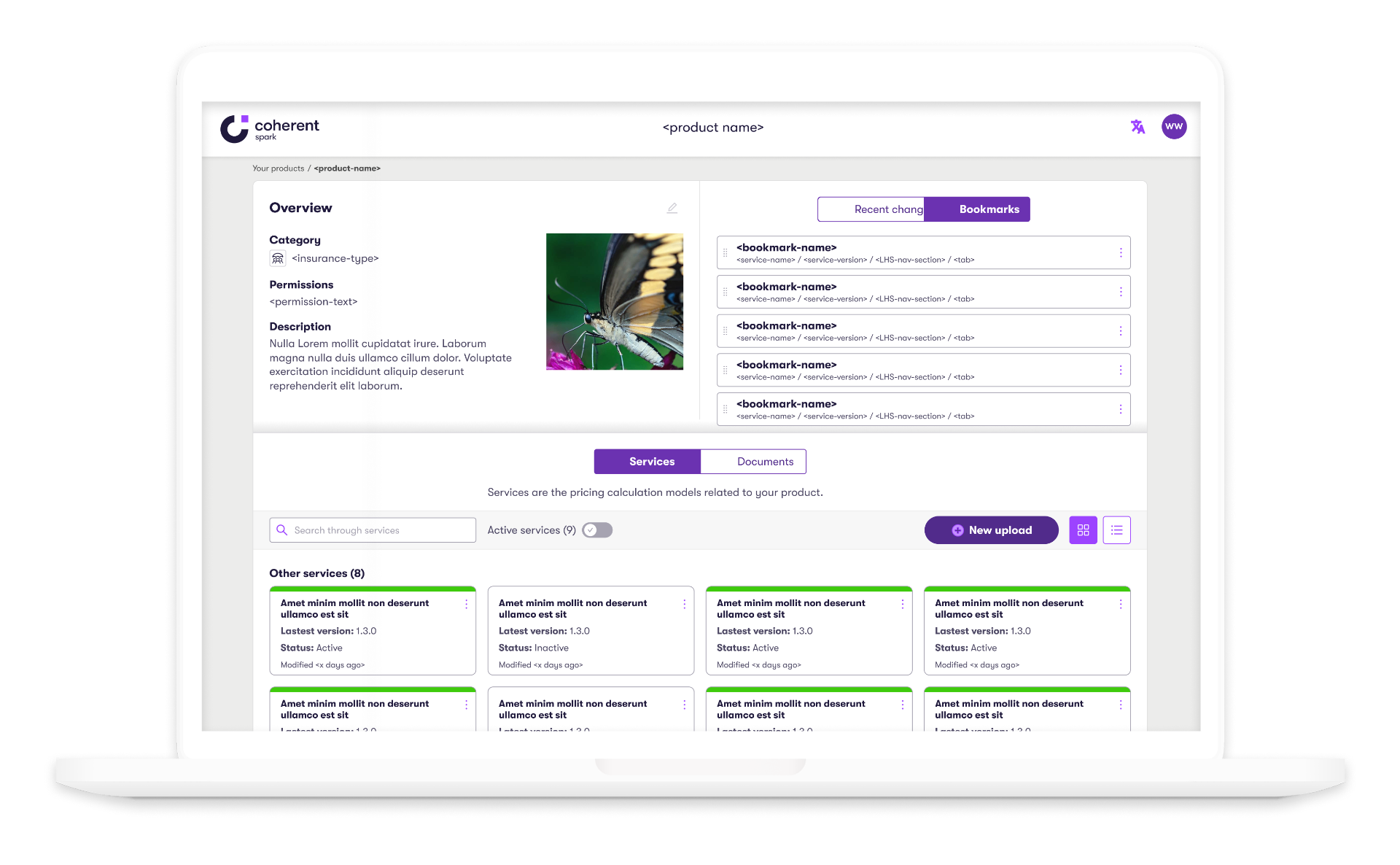 Coherent Spark — product overview with bookmarks and services