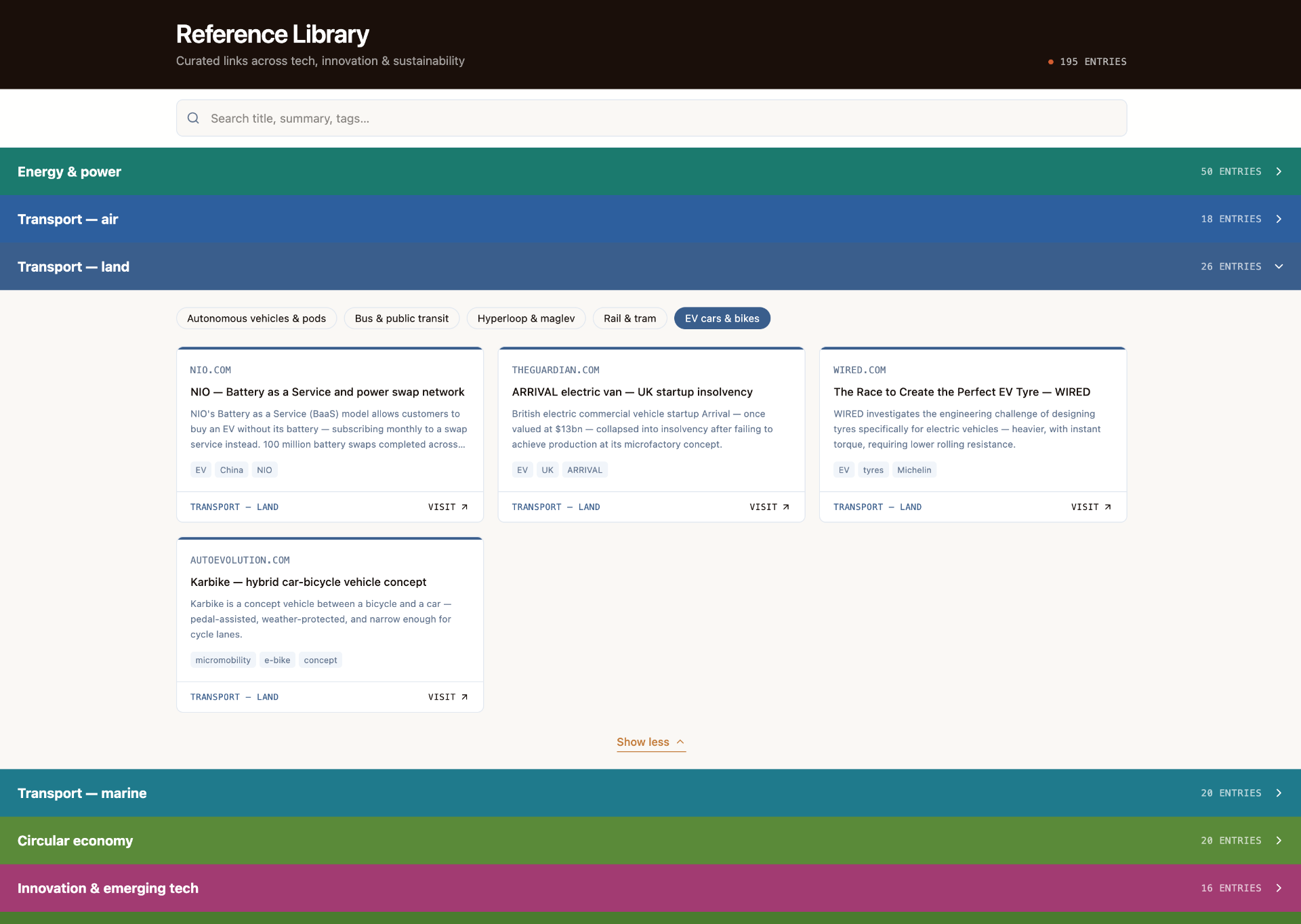Reference Library — Transport: land entries