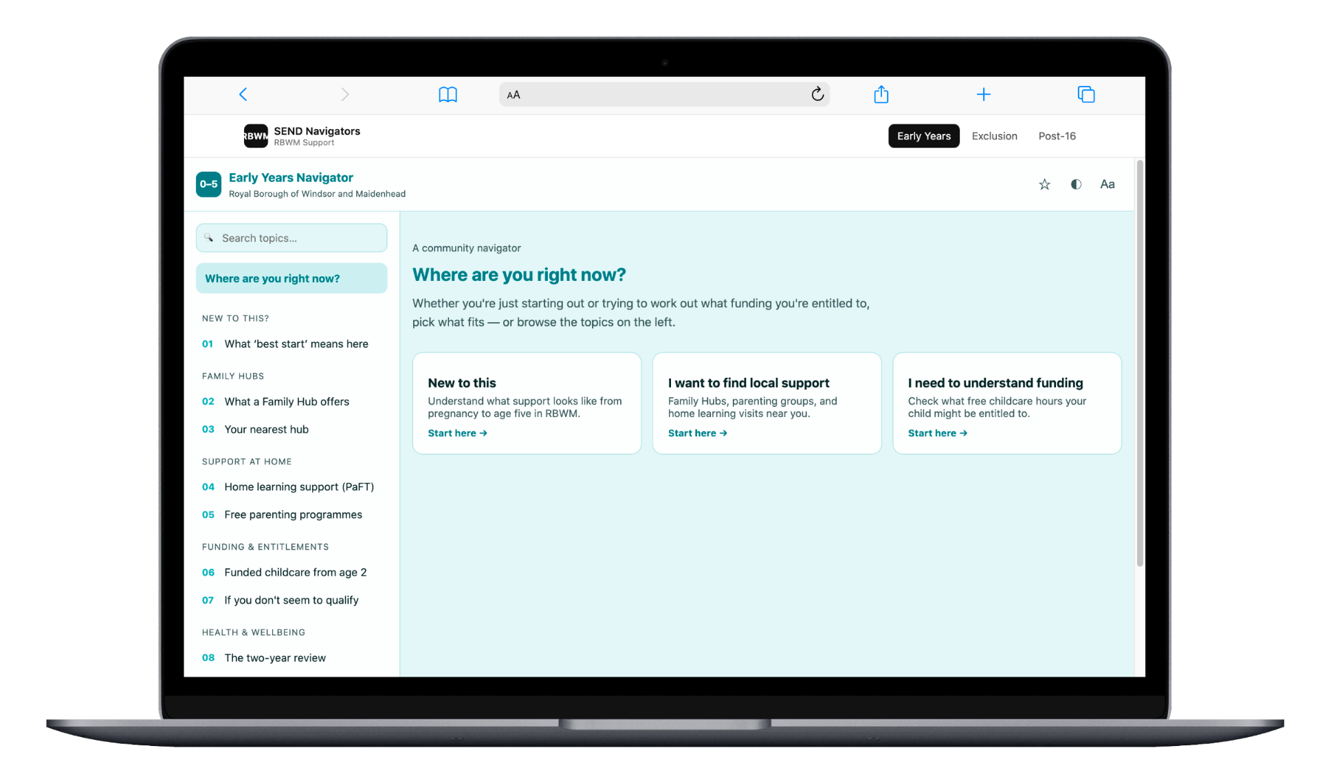 SEN Navigator, early wireframe view one
