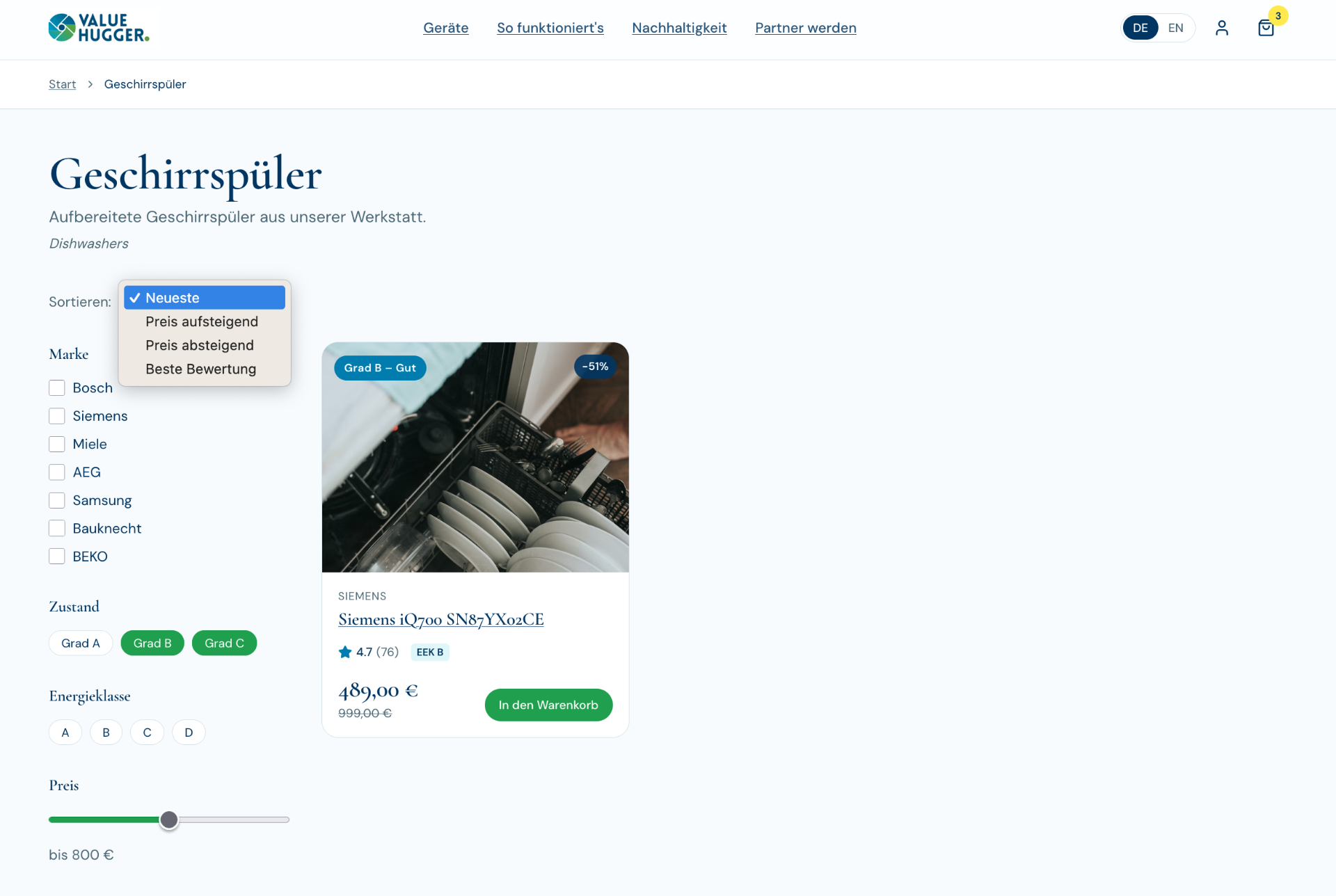 Value Hugger — dishwashers category